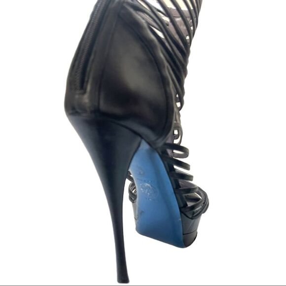 VERSACE Chain Detail Strappy Leather Ankle Booties - Picture 5 of 13